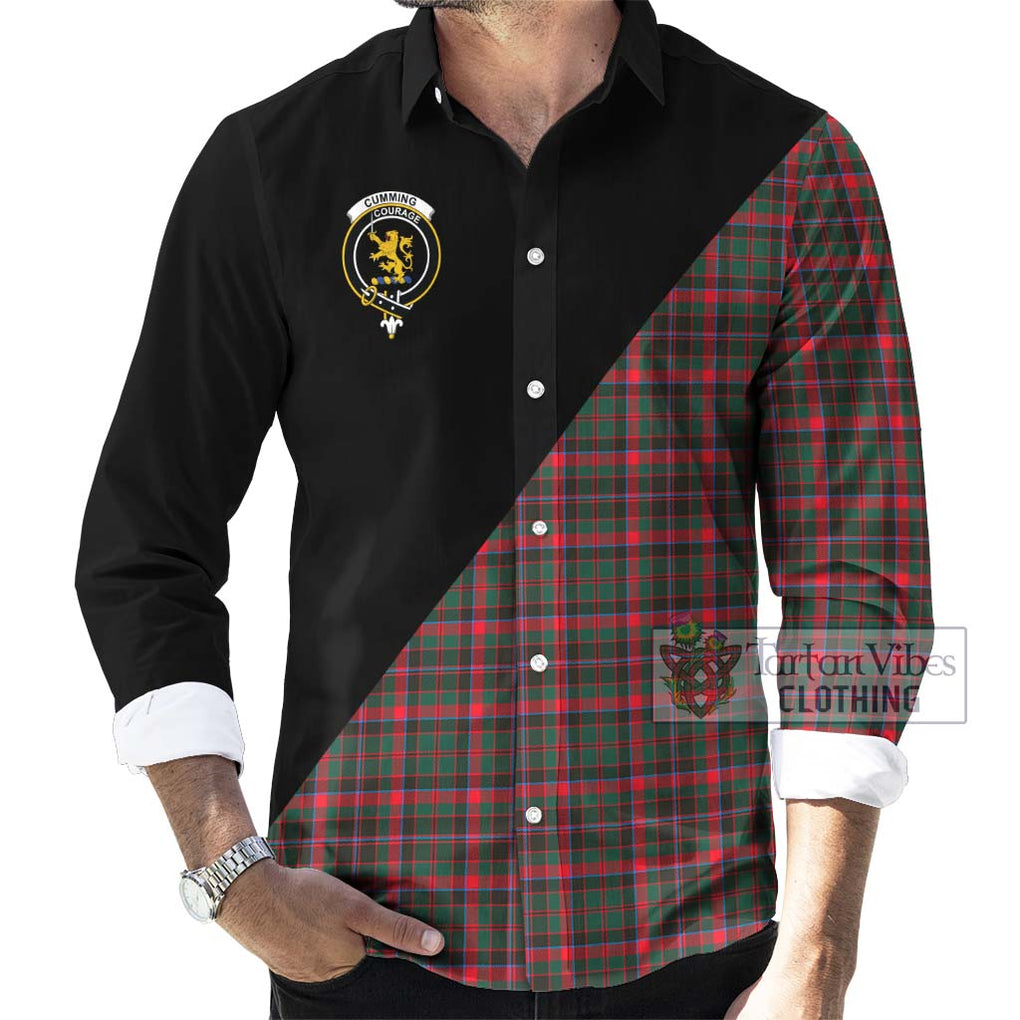 Cumming Hunting Modern Tartan Long Sleeve Button Shirt with Family Crest and Military Logo Style - Tartanvibesclothing Shop