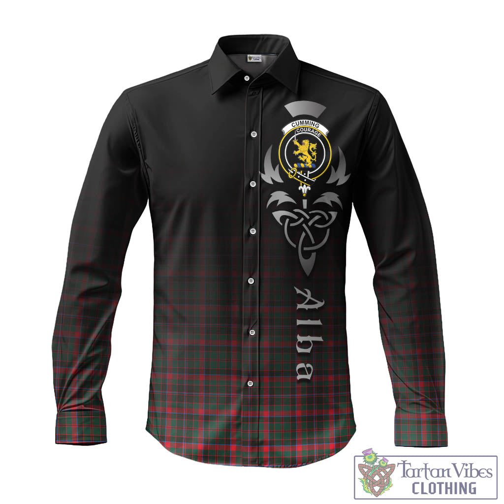 Tartan Vibes Clothing Cumming Hunting Modern Tartan Long Sleeve Button Up Featuring Alba Gu Brath Family Crest Celtic Inspired