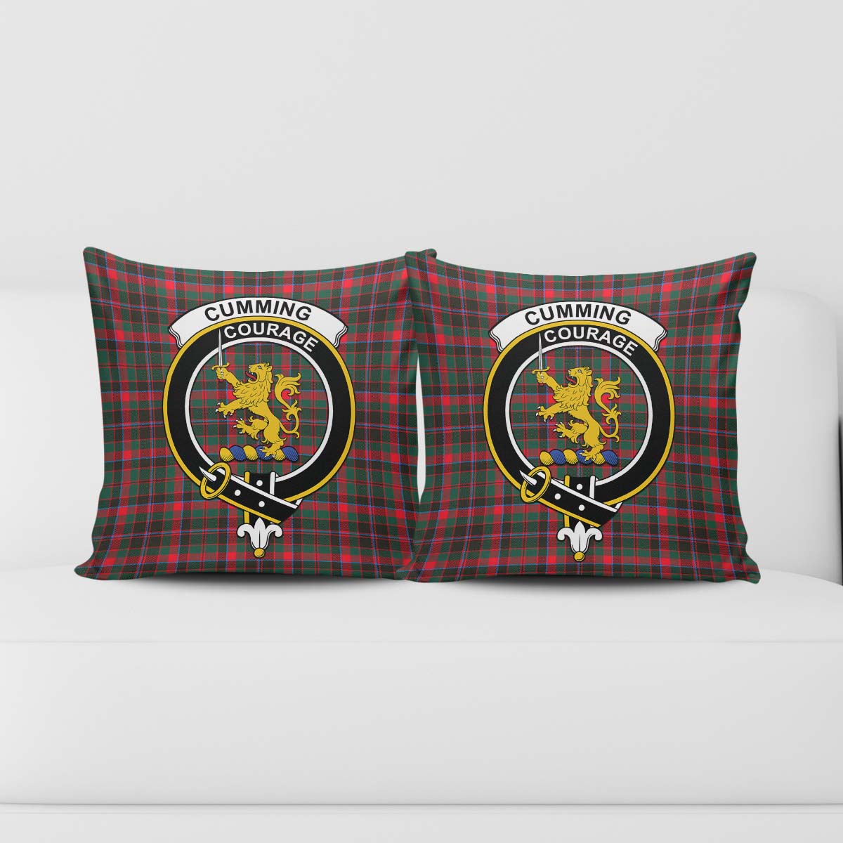 Cumming Hunting Modern Tartan Pillow Cover with Family Crest - Tartanvibesclothing