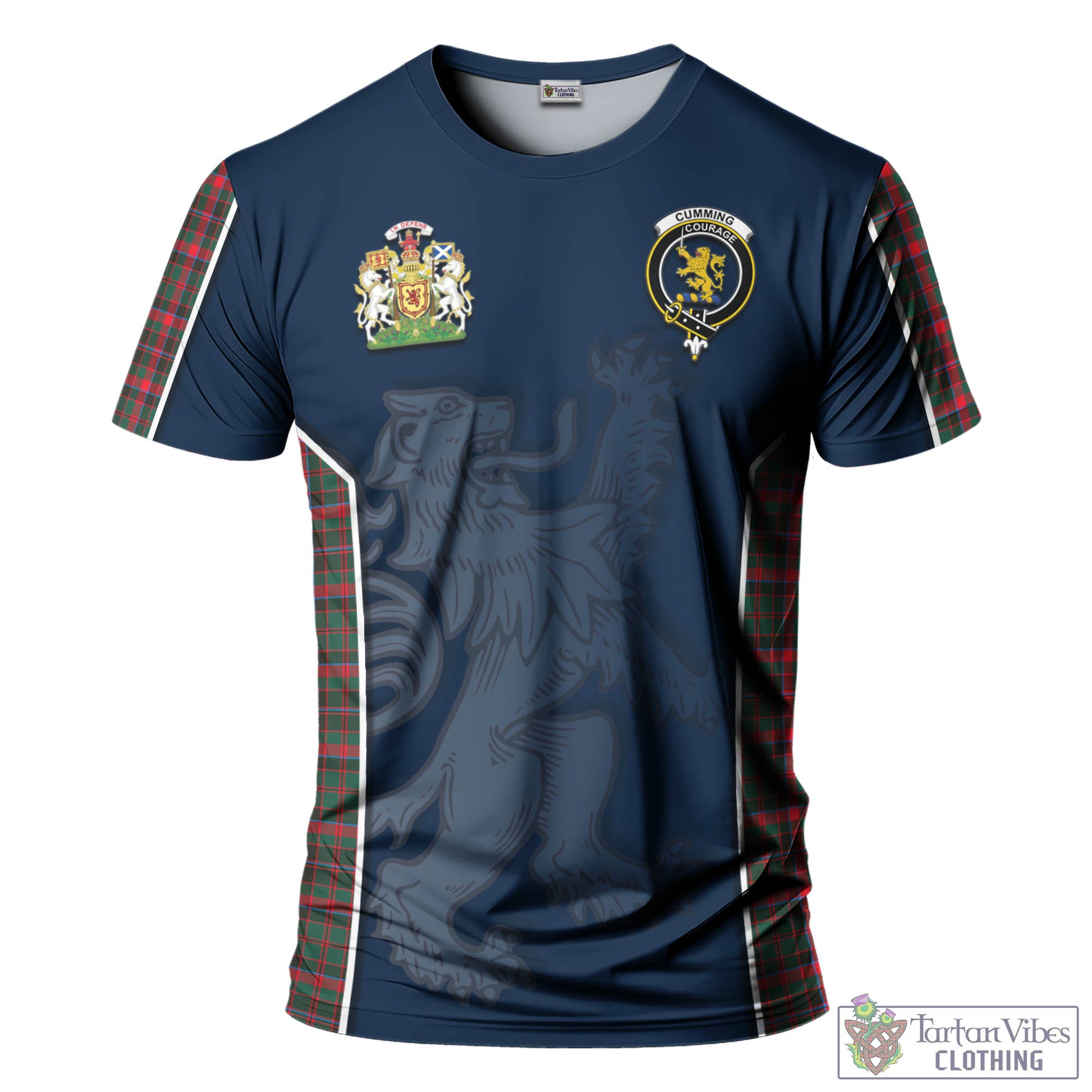 Tartan Vibes Clothing Cumming Hunting Modern Tartan T-Shirt with Family Crest and Lion Rampant Vibes Sport Style