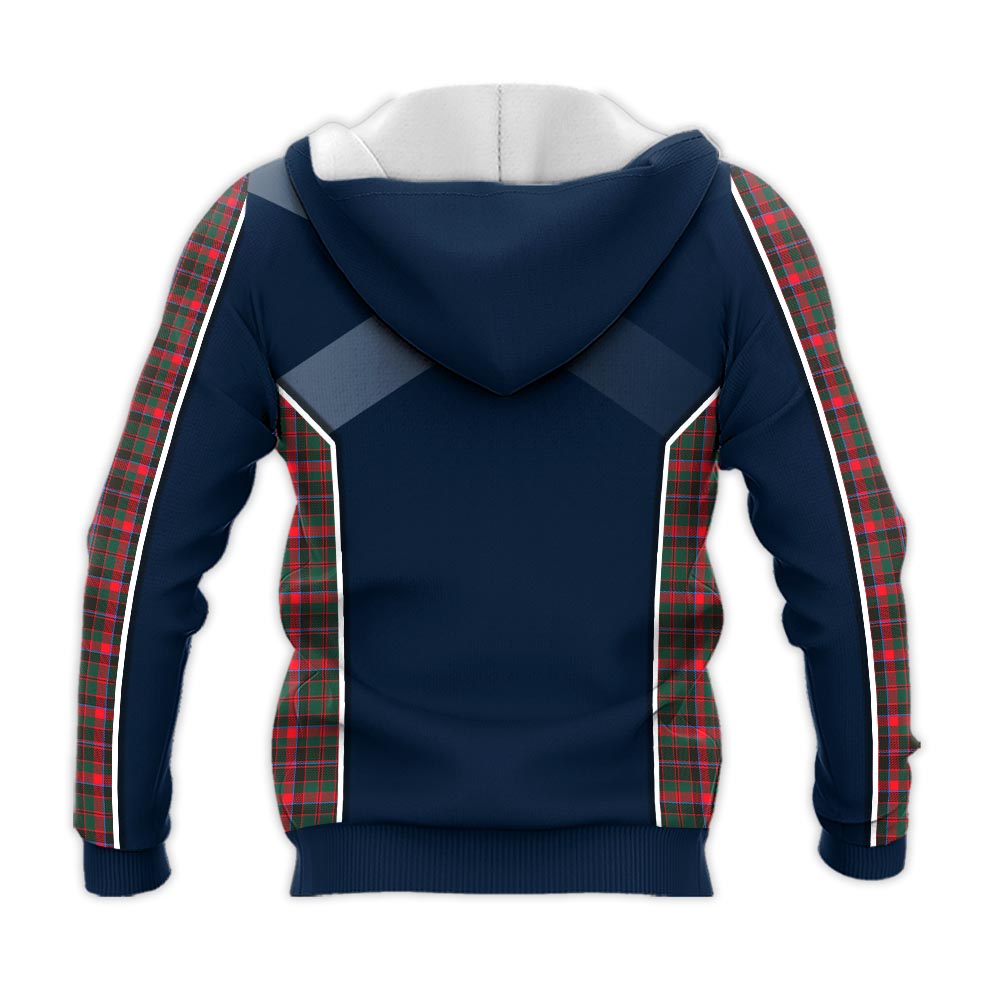 Tartan Vibes Clothing Cumming Hunting Modern Tartan Knitted Hoodie with Family Crest and Scottish Thistle Vibes Sport Style