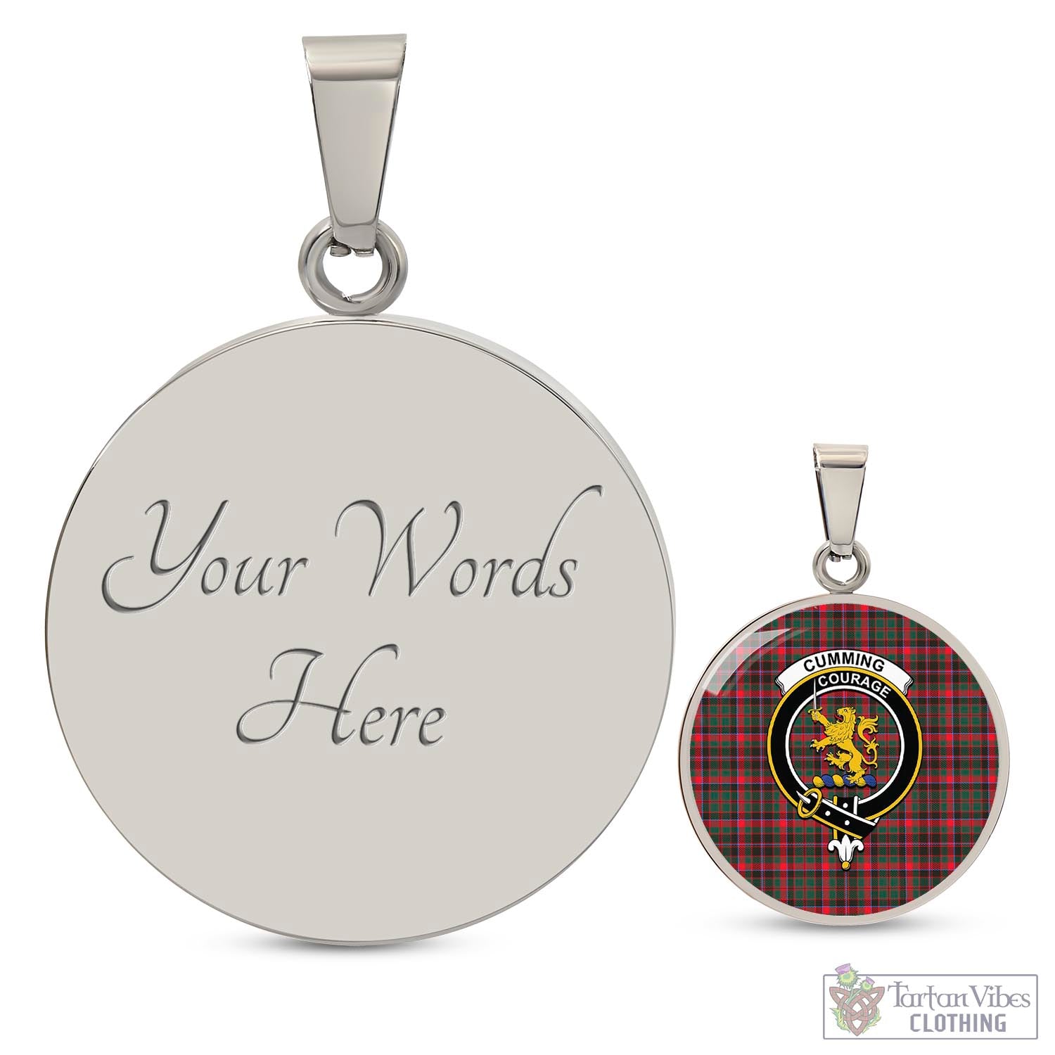 Tartan Vibes Clothing Cumming Hunting Modern Tartan Circle Necklace with Family Crest