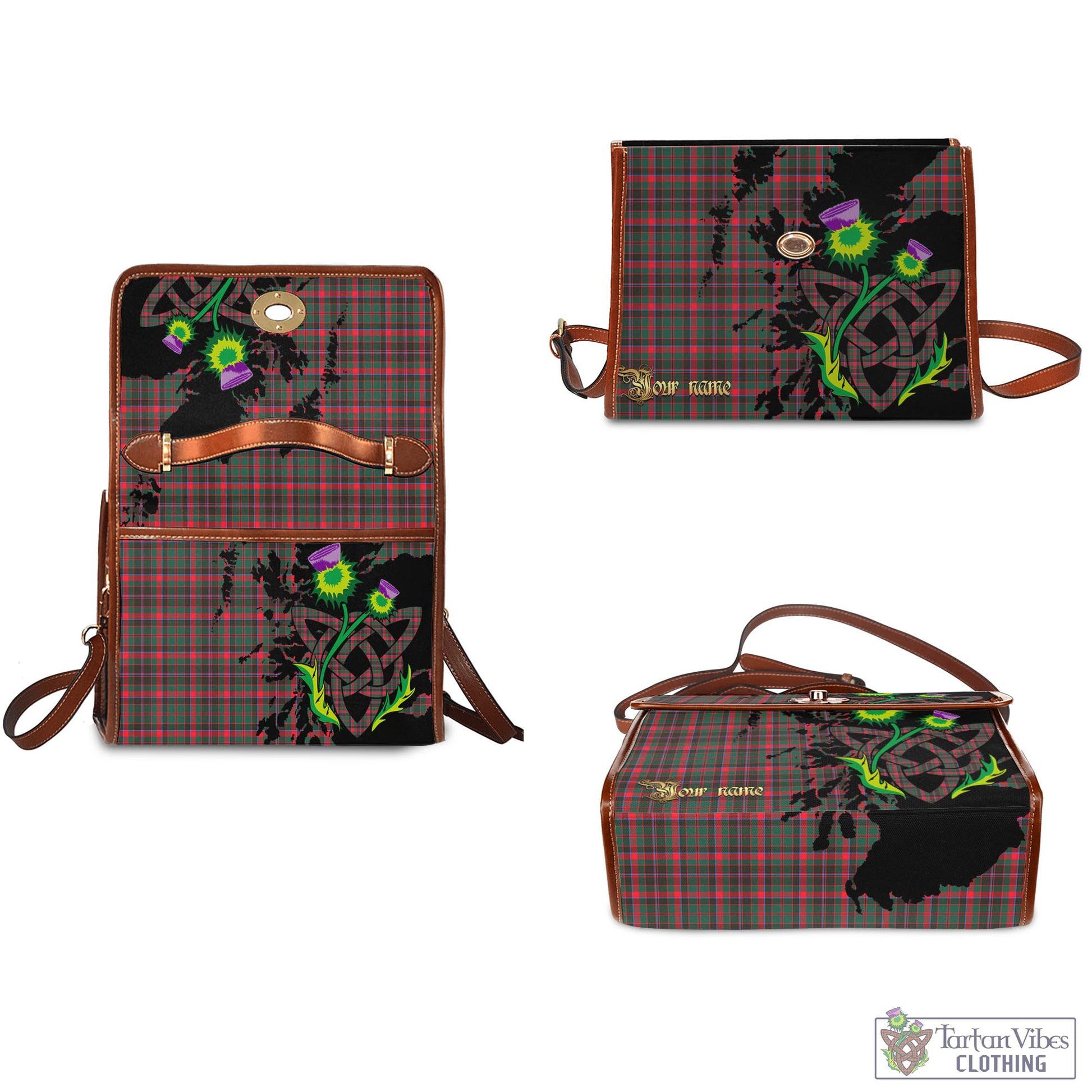 Tartan Vibes Clothing Cumming Hunting Modern Tartan Waterproof Canvas Bag with Scotland Map and Thistle Celtic Accents