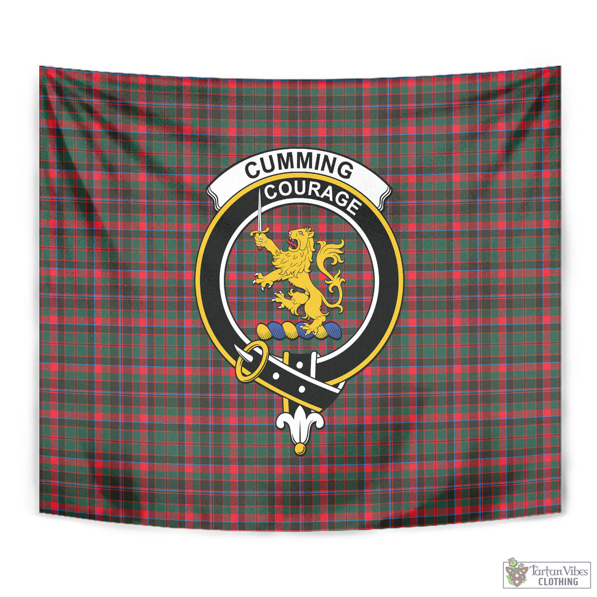 Tartan Vibes Clothing Cumming Hunting Modern Tartan Tapestry Wall Hanging and Home Decor for Room with Family Crest