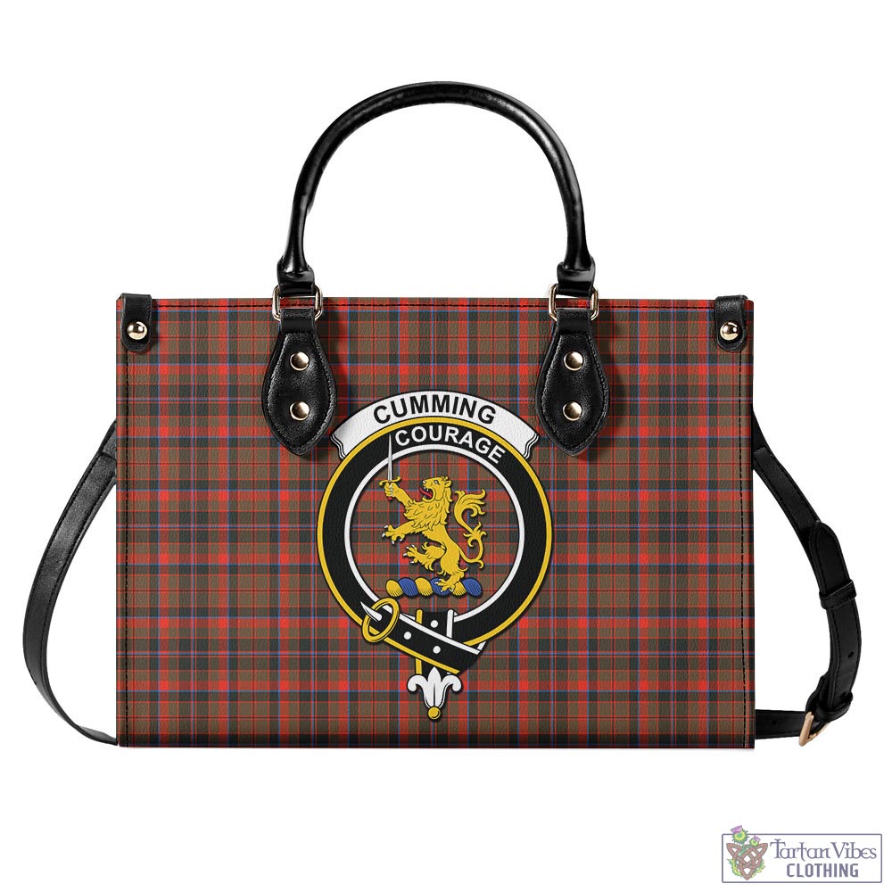 Tartan Vibes Clothing Cumming Hunting Weathered Tartan Luxury Leather Handbags with Family Crest