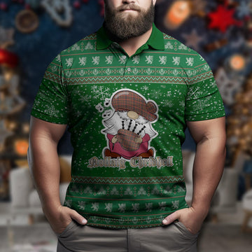 Cumming Hunting Weathered Clan Christmas Family Polo Shirt with Funny Gnome Playing Bagpipes