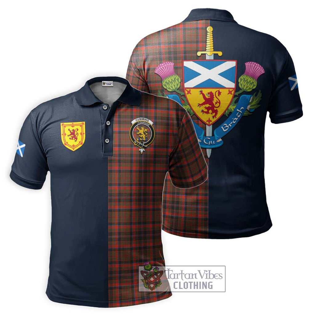 Tartan Vibes Clothing Cumming Hunting Weathered Tartan Polo Shirt with Scottish Lion Royal Arm Half Style