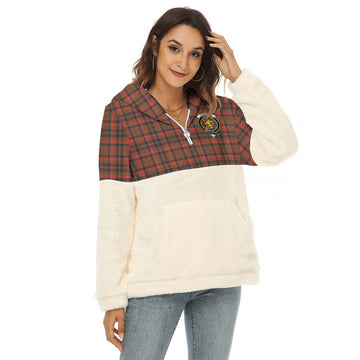 Cumming Hunting Weathered Tartan Women's Borg Fleece Hoodie With Half Zip with Family Crest