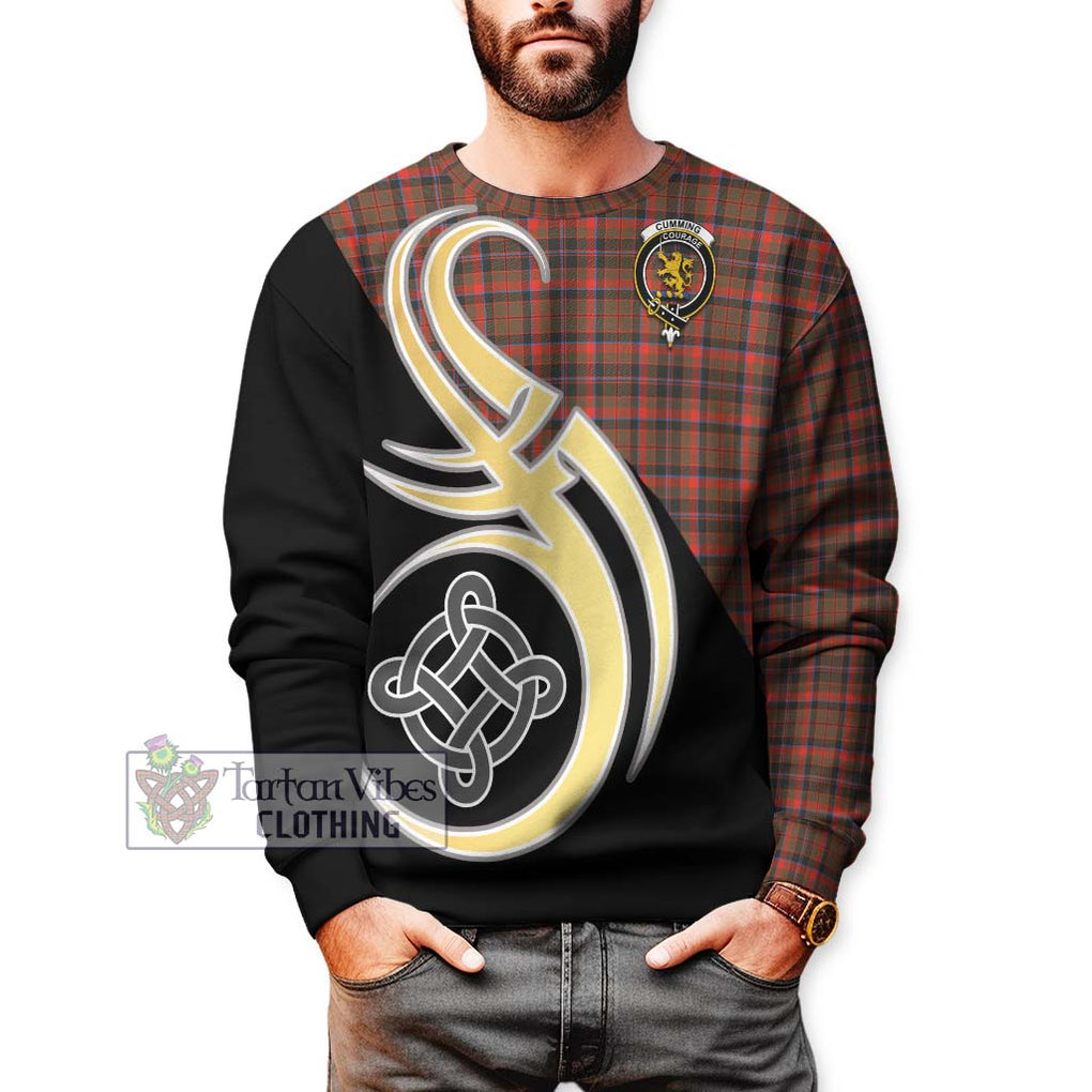 Cumming Hunting Weathered Tartan Sweatshirt with Family Crest and Celtic Symbol Style Unisex - Tartan Vibes Clothing