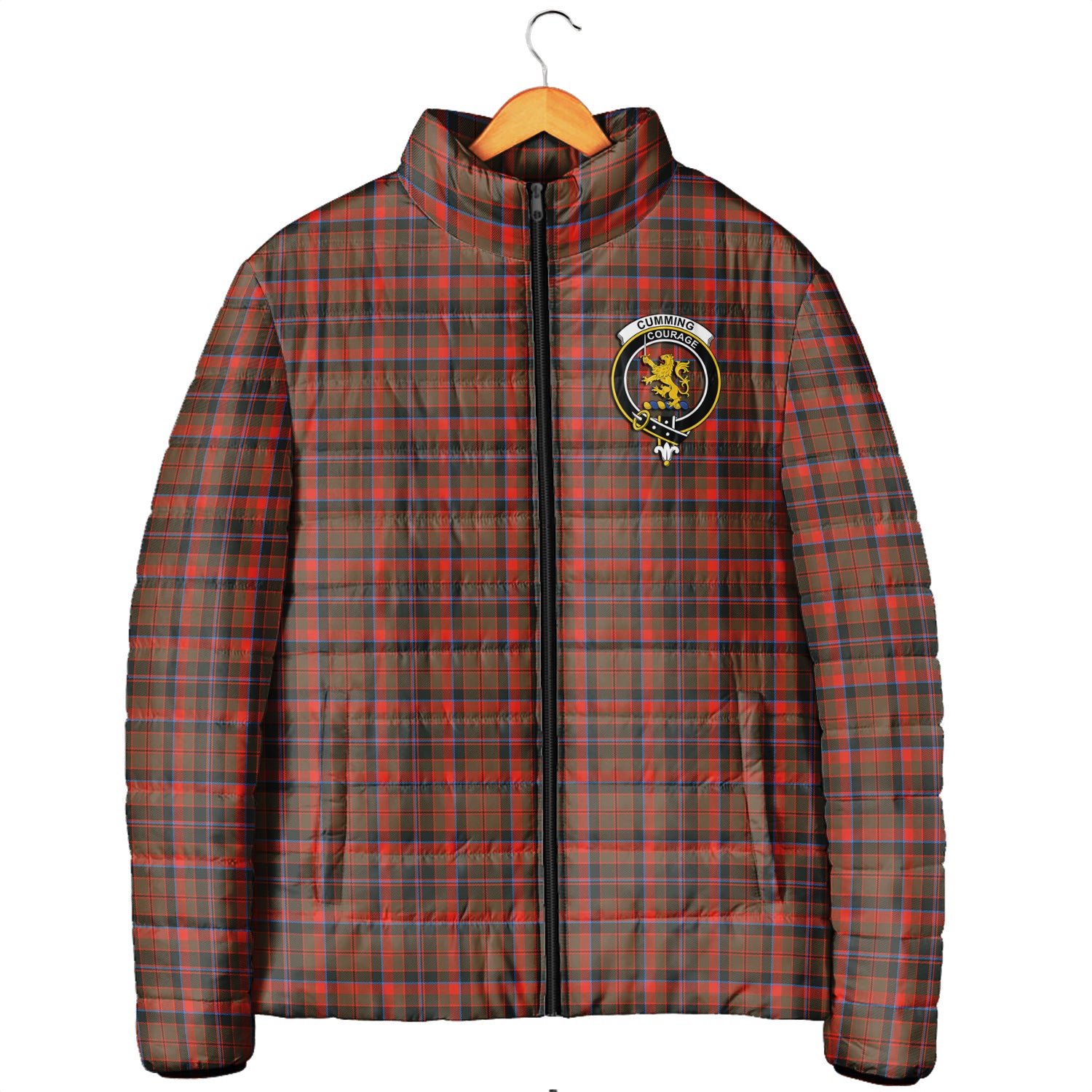 Cumming Hunting Weathered Tartan Padded Jacket with Family Crest Men's Padded Jacket - Tartan Vibes Clothing