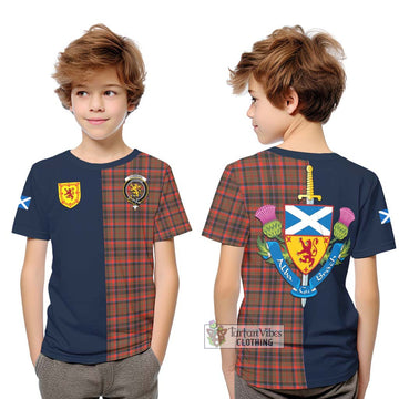 Cumming Hunting Weathered Tartan Kid T-Shirt Alba with Scottish Lion Royal Arm Half Style