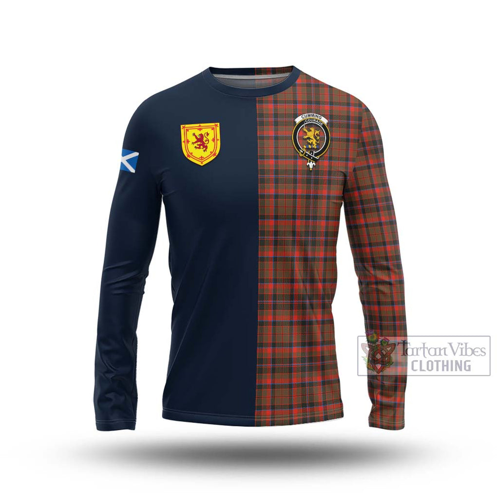 Tartan Vibes Clothing Cumming Hunting Weathered Tartan Long Sleeve T-Shirt with Scottish Lion Royal Arm Half Style