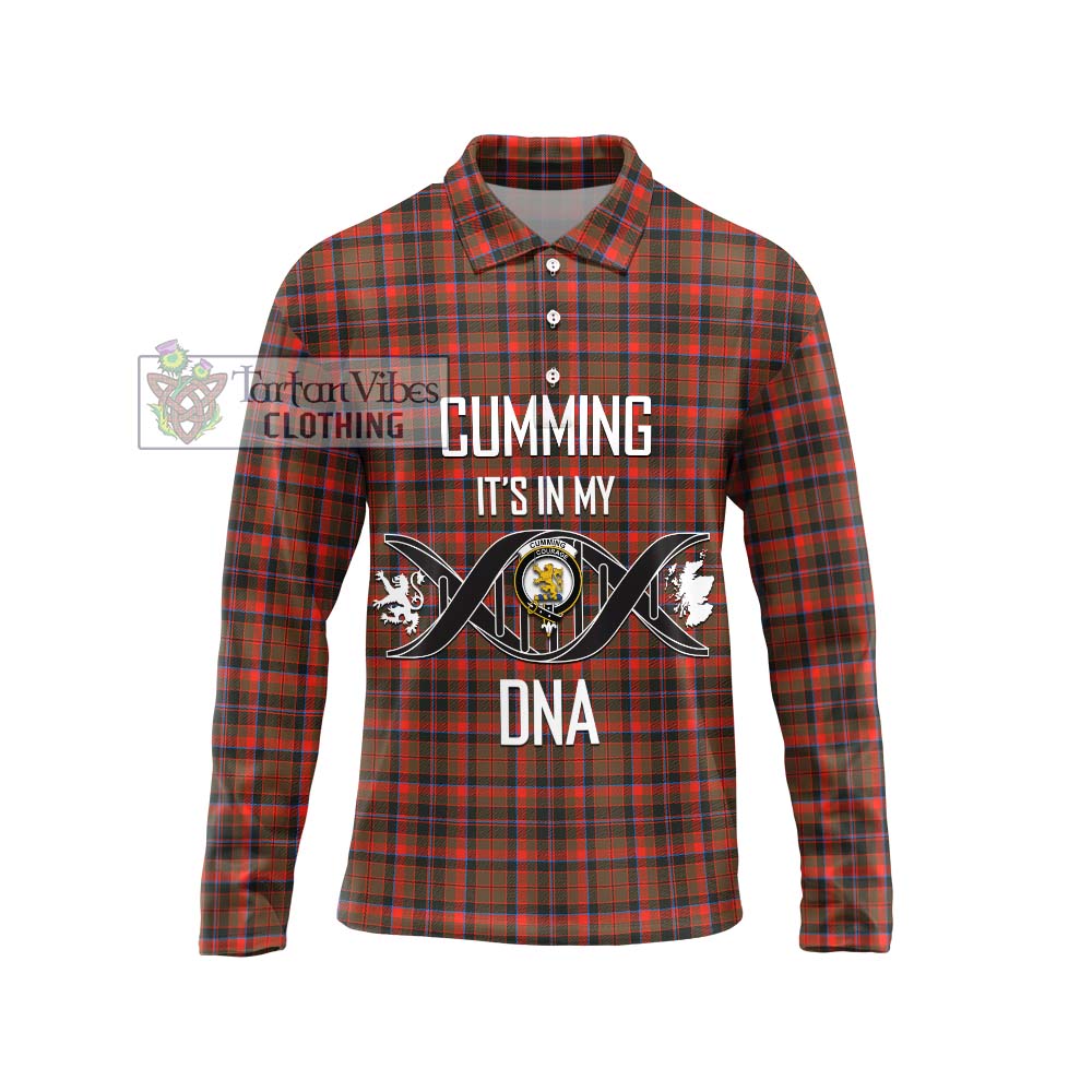 Cumming Hunting Weathered Tartan Long Sleeve Polo Shirt with Family Crest DNA In Me Style Unisex - Tartanvibesclothing Shop