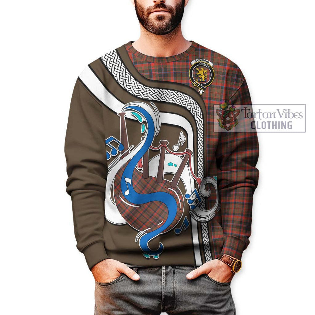 Cumming Hunting Weathered Tartan Sweatshirt with Epic Bagpipe Style Unisex - Tartanvibesclothing Shop