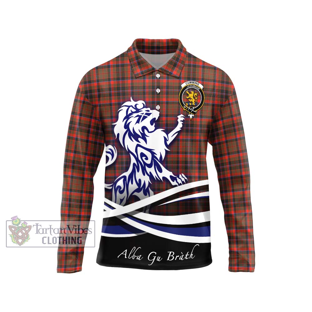 Cumming Hunting Weathered Tartan Long Sleeve Polo Shirt with Alba Gu Brath Regal Lion Emblem Unisex - Tartanvibesclothing Shop