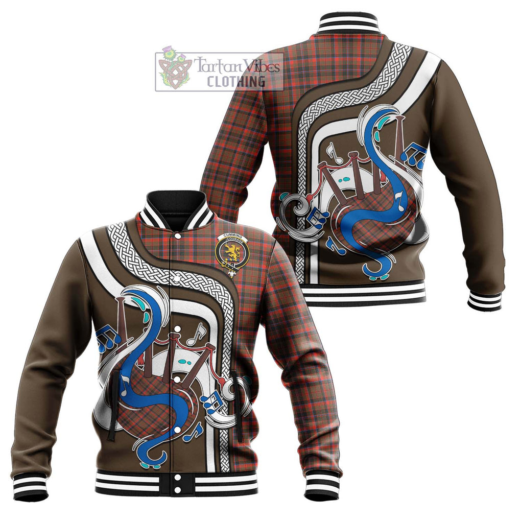 Tartan Vibes Clothing Cumming Hunting Weathered Tartan Baseball Jacket with Epic Bagpipe Style