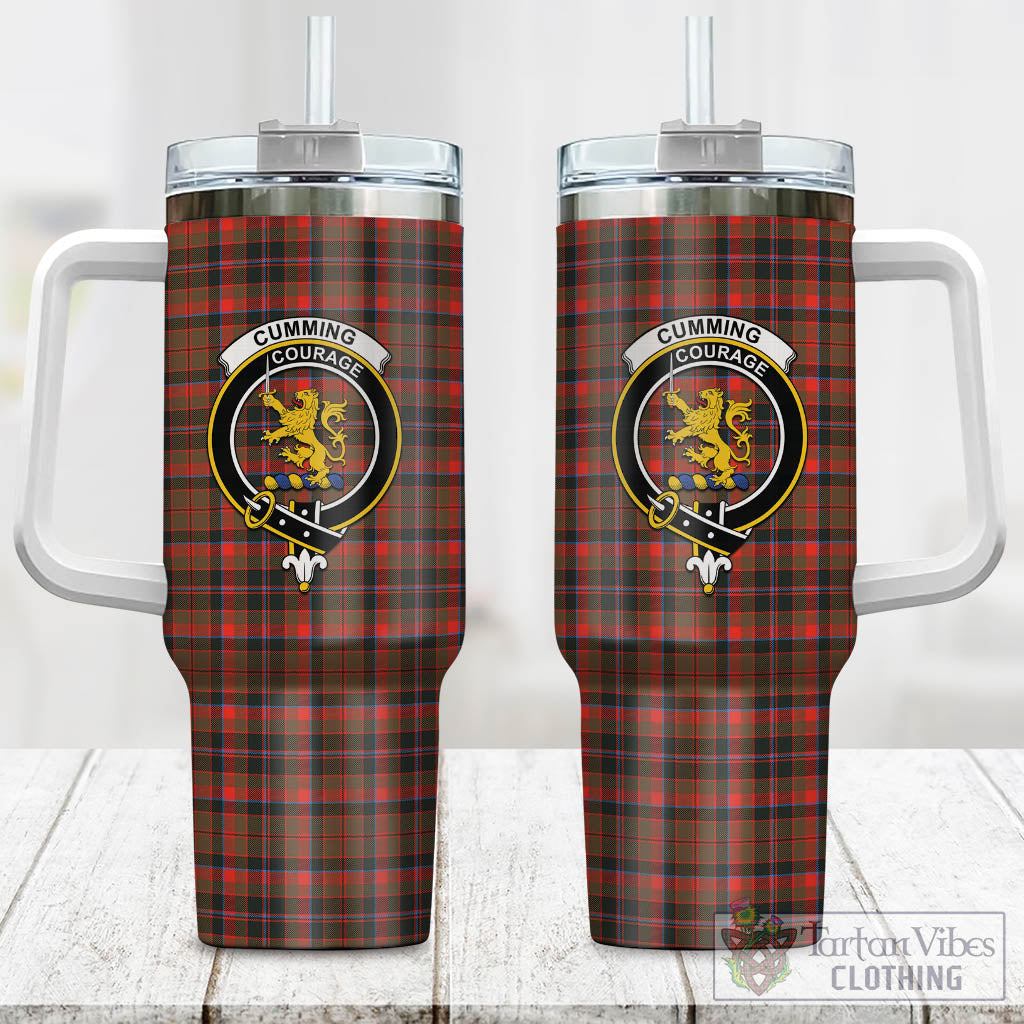 Tartan Vibes Clothing Cumming Hunting Weathered Tartan and Family Crest Tumbler with Handle