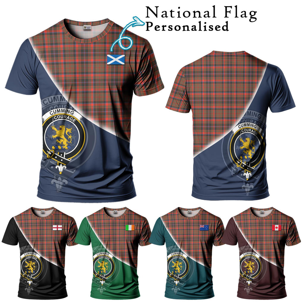 Cumming Hunting Weathered Tartan T-Shirt with Personalised National Flag and Family Crest Half Style Kid's Shirt - Tartanvibesclothing Shop