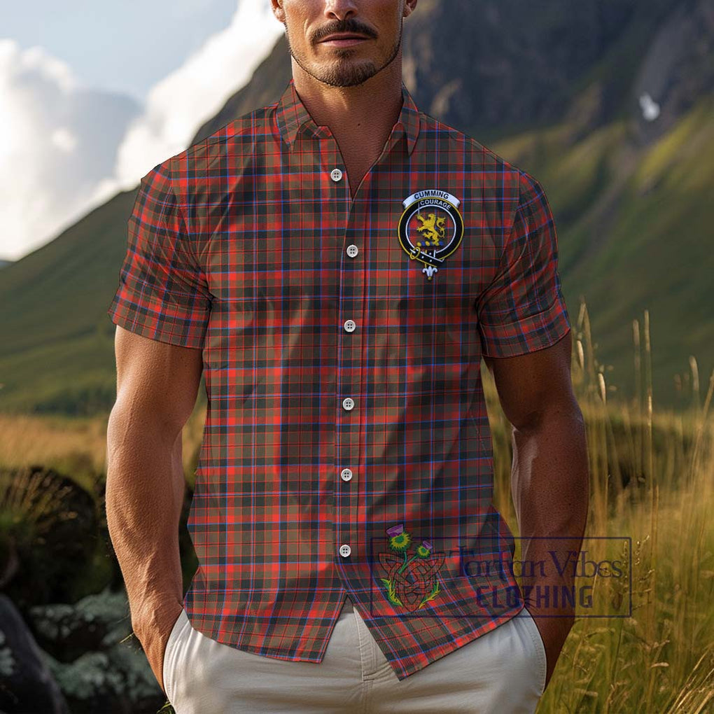 Cumming Hunting Weathered Tartan Cotton Hawaiian Shirt with Family Crest Adult - Tartan Vibes Clothing