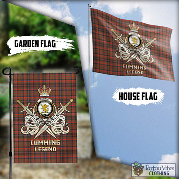 Cumming Hunting Weathered Tartan Flag with Clan Crest and the Golden Sword of Courageous Legacy