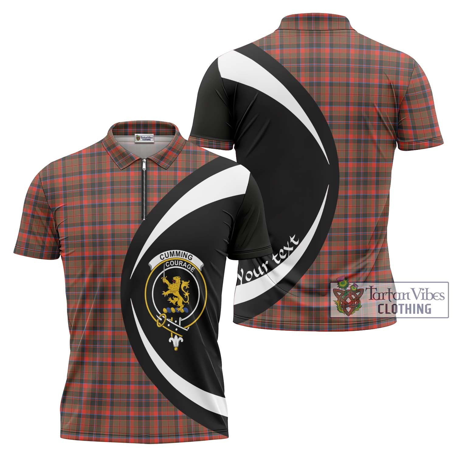 Tartan Vibes Clothing Cumming Hunting Weathered Tartan Zipper Polo Shirt with Family Crest Circle Style