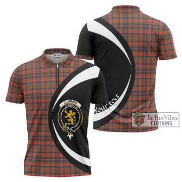 Cumming Hunting Weathered Tartan Zipper Polo Shirt with Family Crest Circle Style