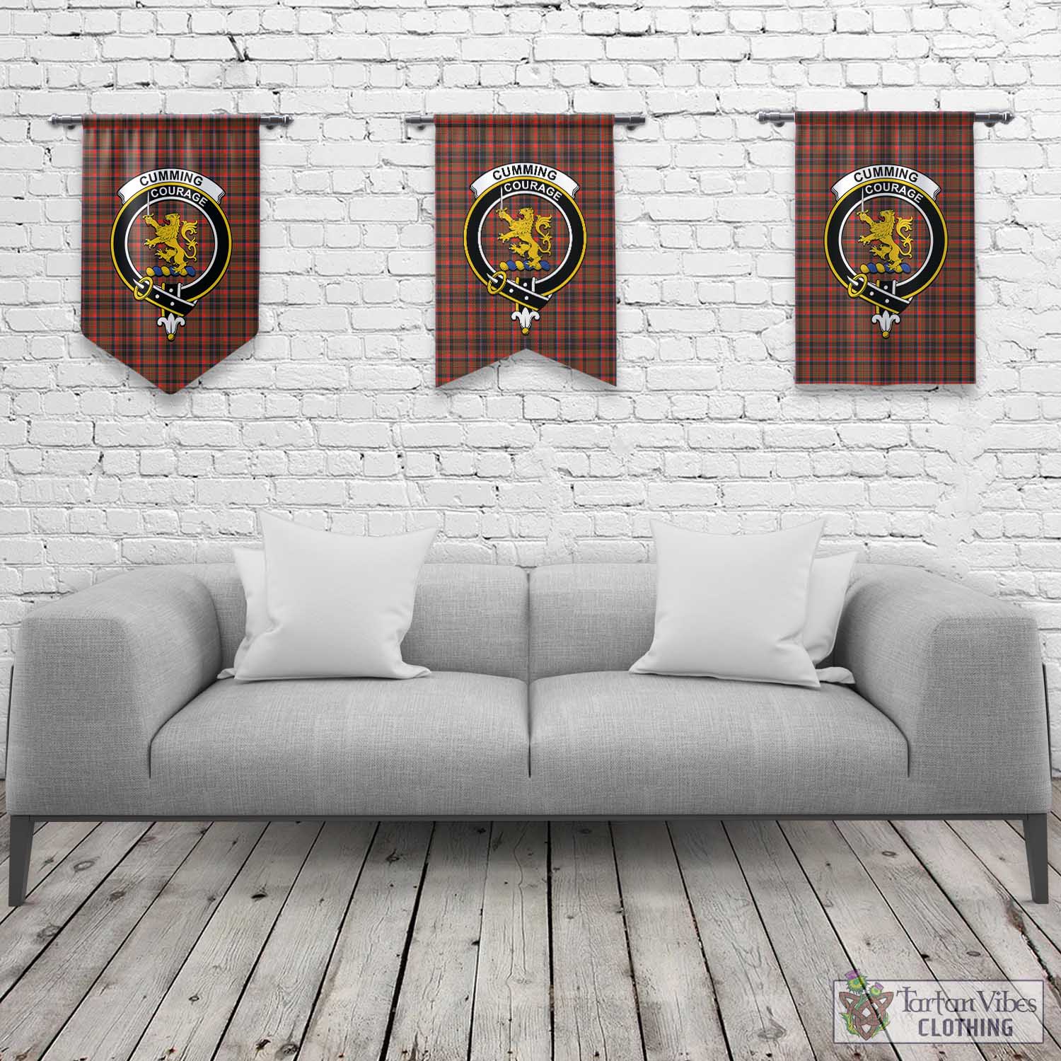 Tartan Vibes Clothing Cumming Hunting Weathered Tartan Gonfalon, Tartan Banner with Family Crest