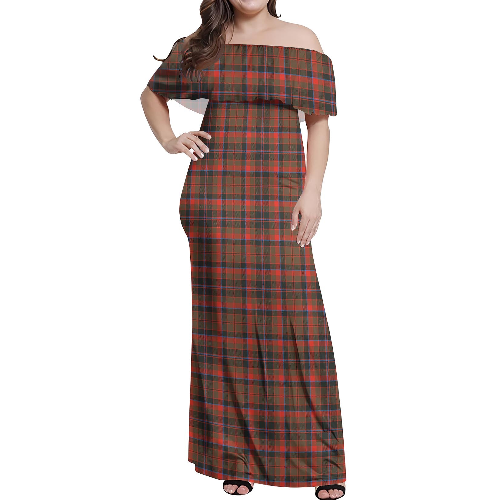 Cumming Hunting Weathered Tartan Off Shoulder Long Dress Women's Dress - Tartanvibesclothing