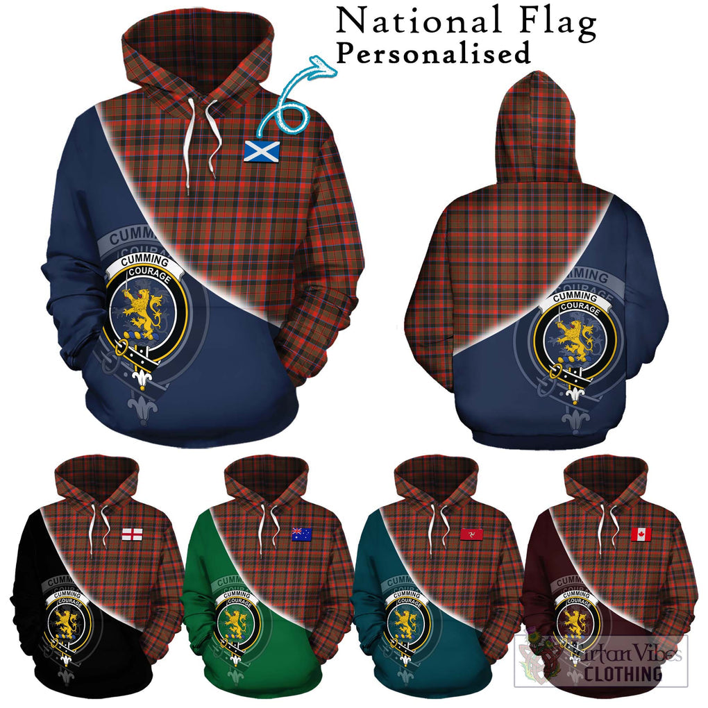 Cumming Hunting Weathered Tartan Hoodie with Personalised National Flag and Family Crest Half Style Zip Hoodie - Tartanvibesclothing Shop