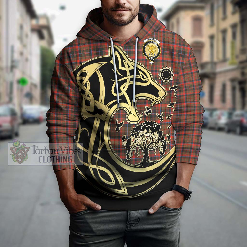 Cumming Hunting Weathered Tartan Hoodie with Family Crest Celtic Wolf Style Zip Hoodie - Tartan Vibes Clothing