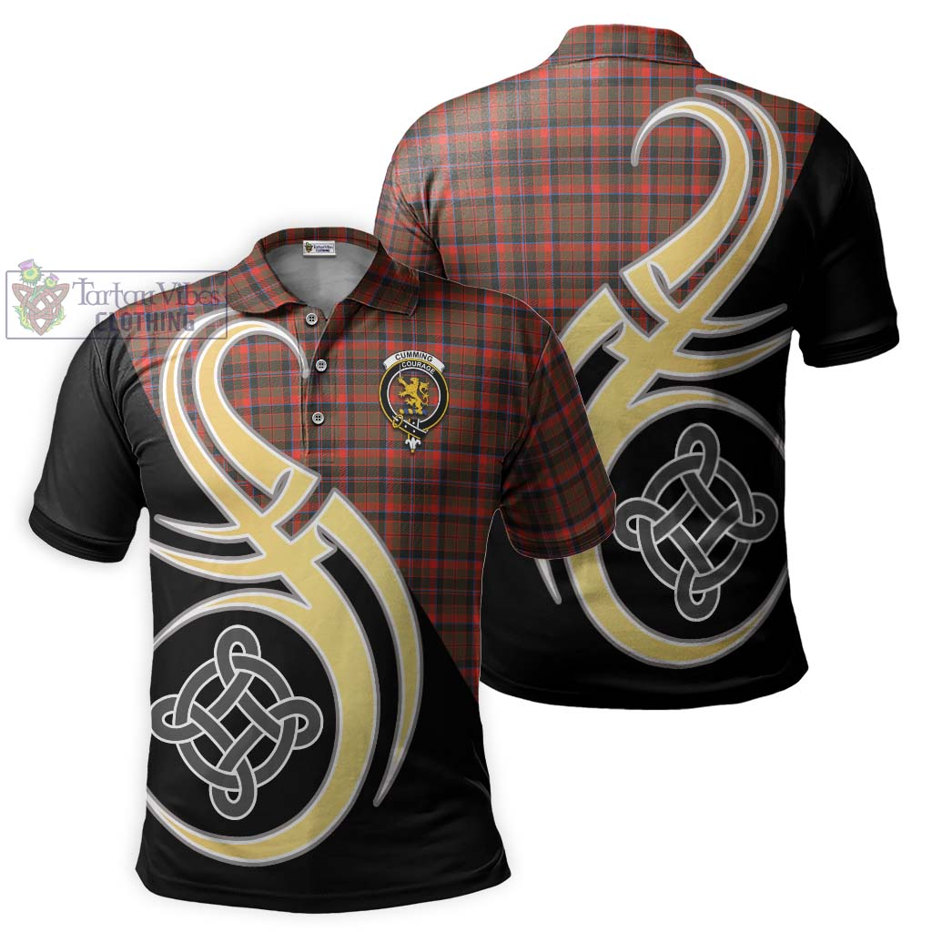 Tartan Vibes Clothing Cumming Hunting Weathered Tartan Polo Shirt with Family Crest and Celtic Symbol Style