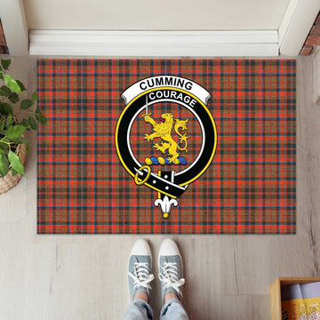 Cumming Hunting Weathered Tartan Door Mat with Family Crest