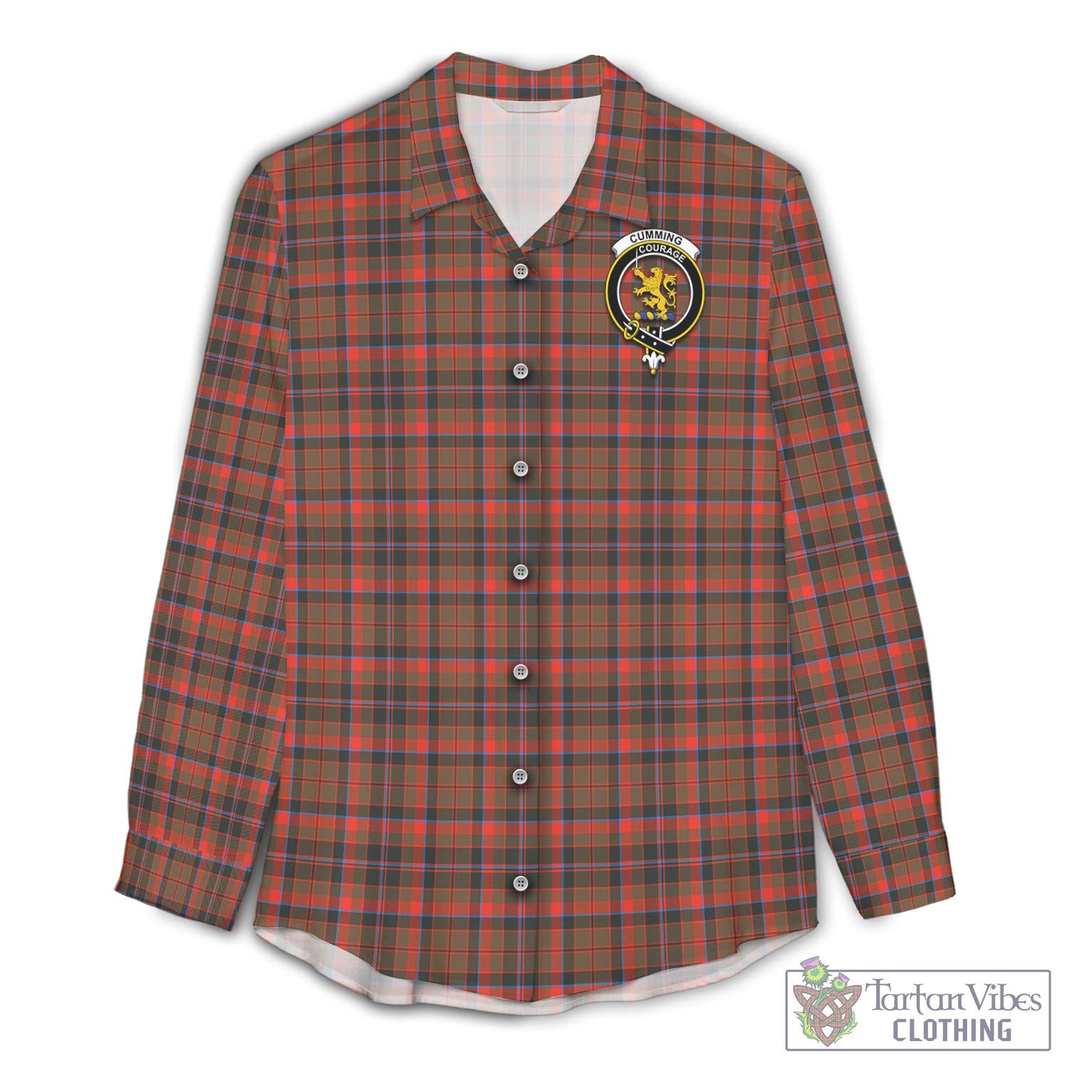 Tartan Vibes Clothing Cumming Hunting Weathered Tartan Womens Casual Shirt with Family Crest