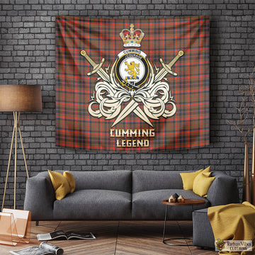 Cumming Hunting Weathered Tartan Tapestry with Clan Crest and the Golden Sword of Courageous Legacy