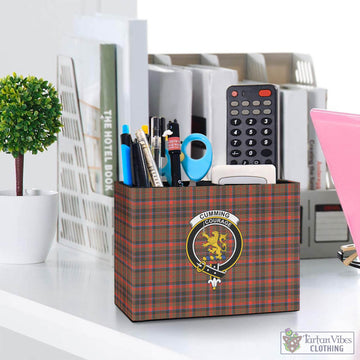 Cumming Hunting Weathered Tartan Pen Holder with Family Crest