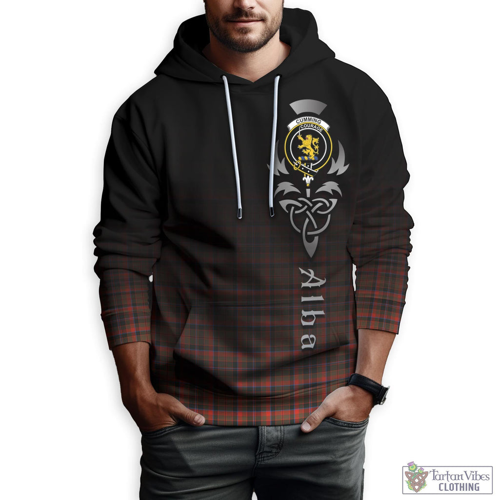 Tartan Vibes Clothing Cumming Hunting Weathered Tartan Hoodie Featuring Alba Gu Brath Family Crest Celtic Inspired