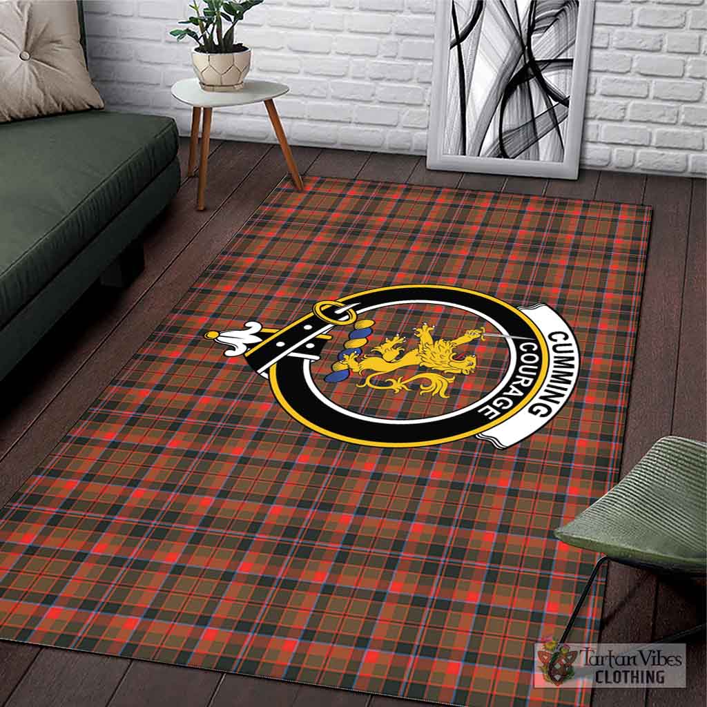 Tartan Vibes Clothing Cumming Hunting Weathered Tartan Area Rug with Family Crest