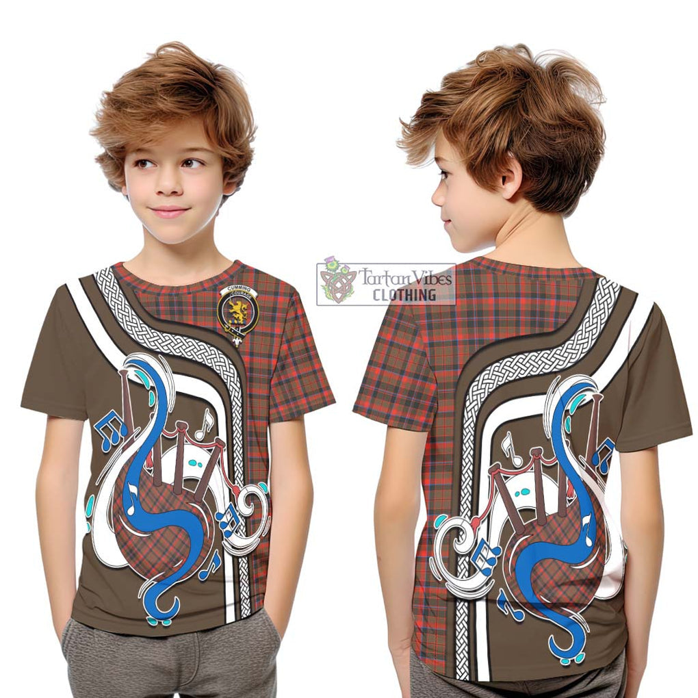 Tartan Vibes Clothing Cumming Hunting Weathered Tartan Kid T-Shirt with Epic Bagpipe Style