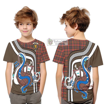 Cumming Hunting Weathered Tartan Kid T-Shirt with Epic Bagpipe Style