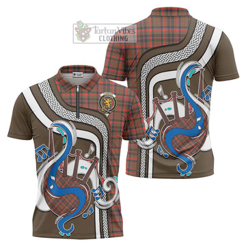 Cumming Hunting Weathered Tartan Zipper Polo Shirt with Epic Bagpipe Style