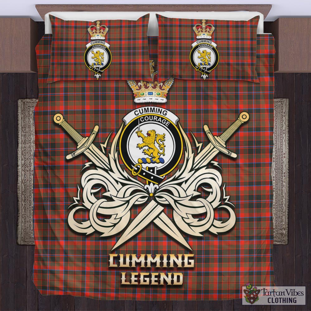 Tartan Vibes Clothing Cumming Hunting Weathered Tartan Bedding Set with Clan Crest and the Golden Sword of Courageous Legacy