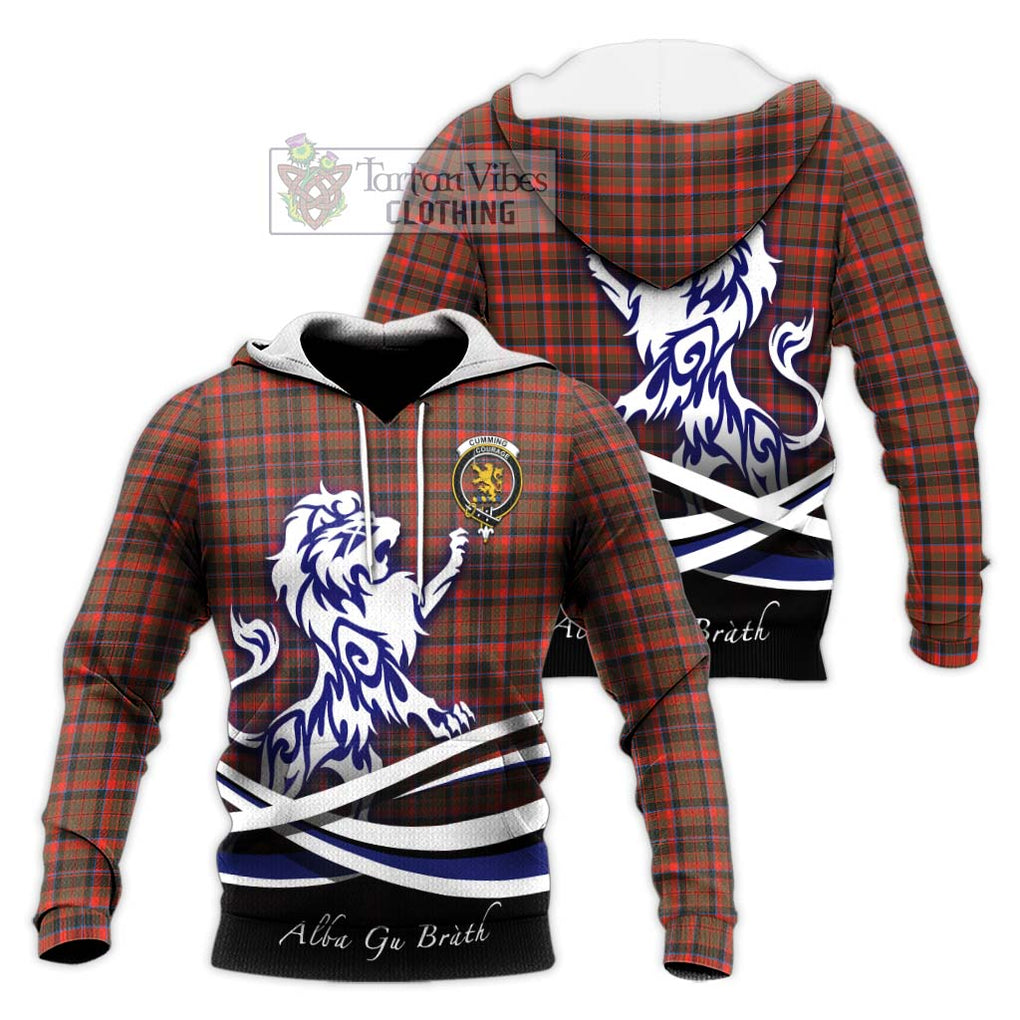 Cumming Hunting Weathered Tartan Knitted Hoodie with Alba Gu Brath Regal Lion Emblem Unisex Knitted Pullover Hoodie - Tartanvibesclothing Shop