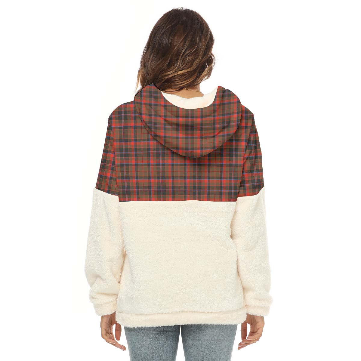 Cumming Hunting Weathered Tartan Women's Borg Fleece Hoodie With Half Zip with Family Crest - Tartan Vibes Clothing