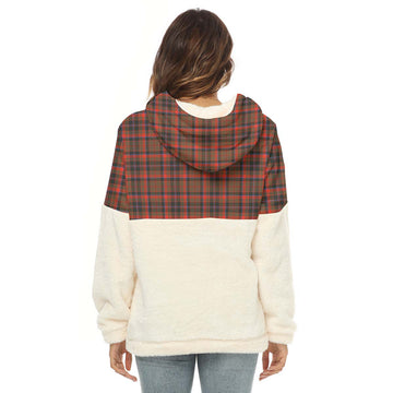 Cumming Hunting Weathered Tartan Women's Borg Fleece Hoodie With Half Zip with Family Crest