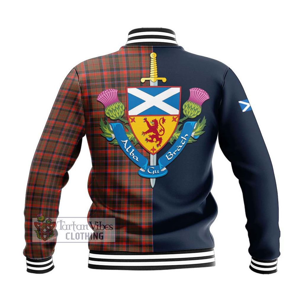 Tartan Vibes Clothing Cumming Hunting Weathered Tartan Baseball Jacket with Scottish Lion Royal Arm Half Style