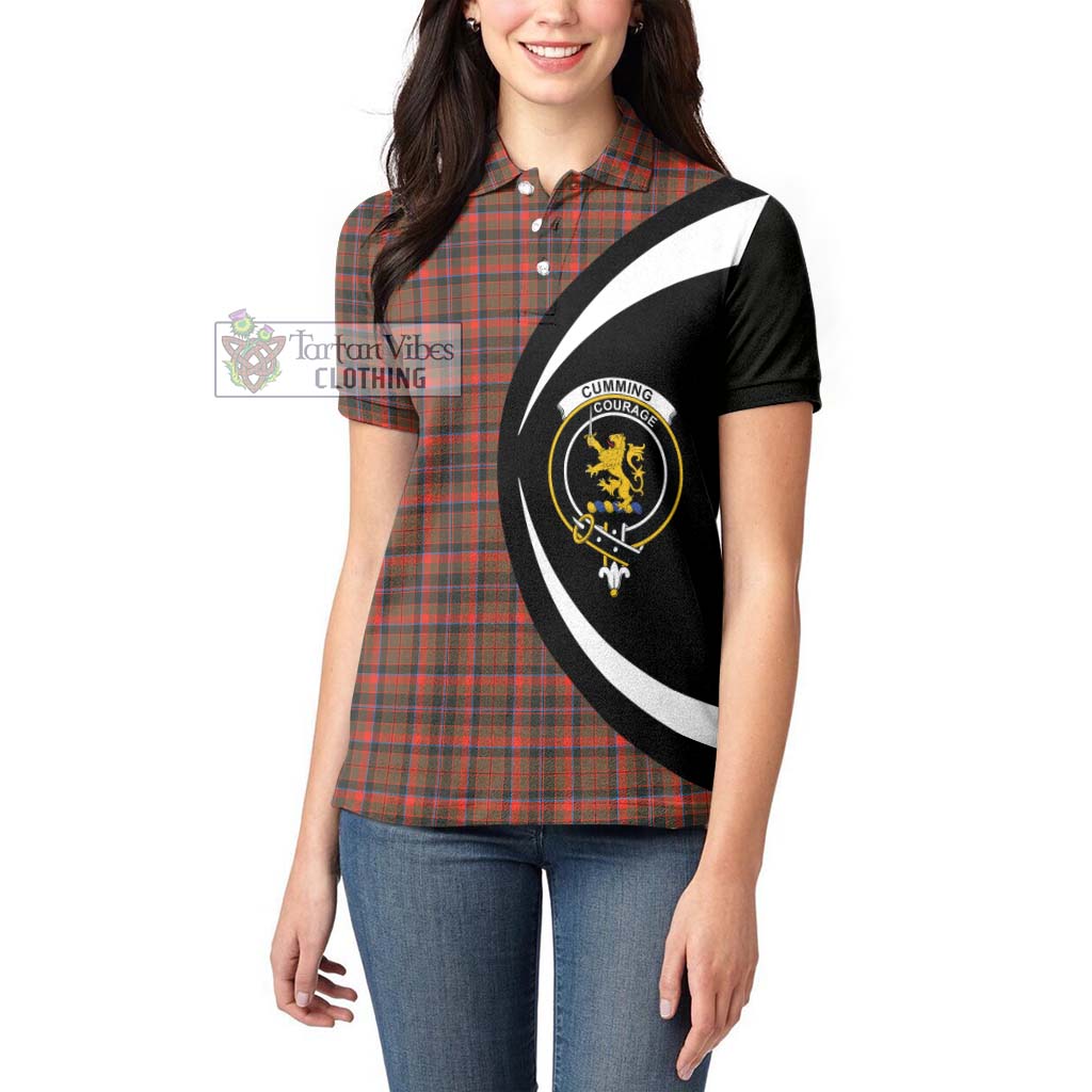 Tartan Vibes Clothing Cumming Hunting Weathered Tartan Women's Polo Shirt with Family Crest Circle Style