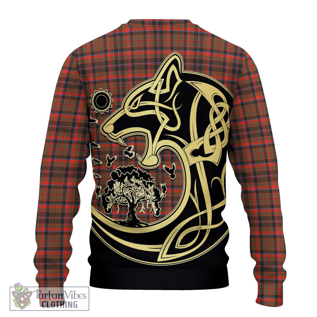 Cumming Hunting Weathered Tartan Knitted Sweater with Family Crest Celtic Wolf Style - Tartan Vibes Clothing