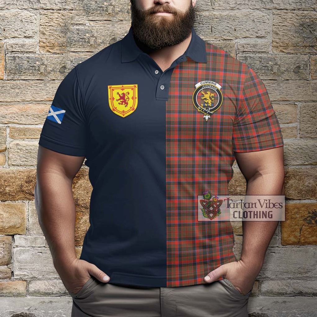 Tartan Vibes Clothing Cumming Hunting Weathered Tartan Polo Shirt with Scottish Lion Royal Arm Half Style