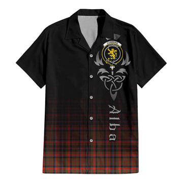 Cumming Hunting Weathered Tartan Short Sleeve Button Up Shirt Featuring Alba Gu Brath Family Crest Celtic Inspired