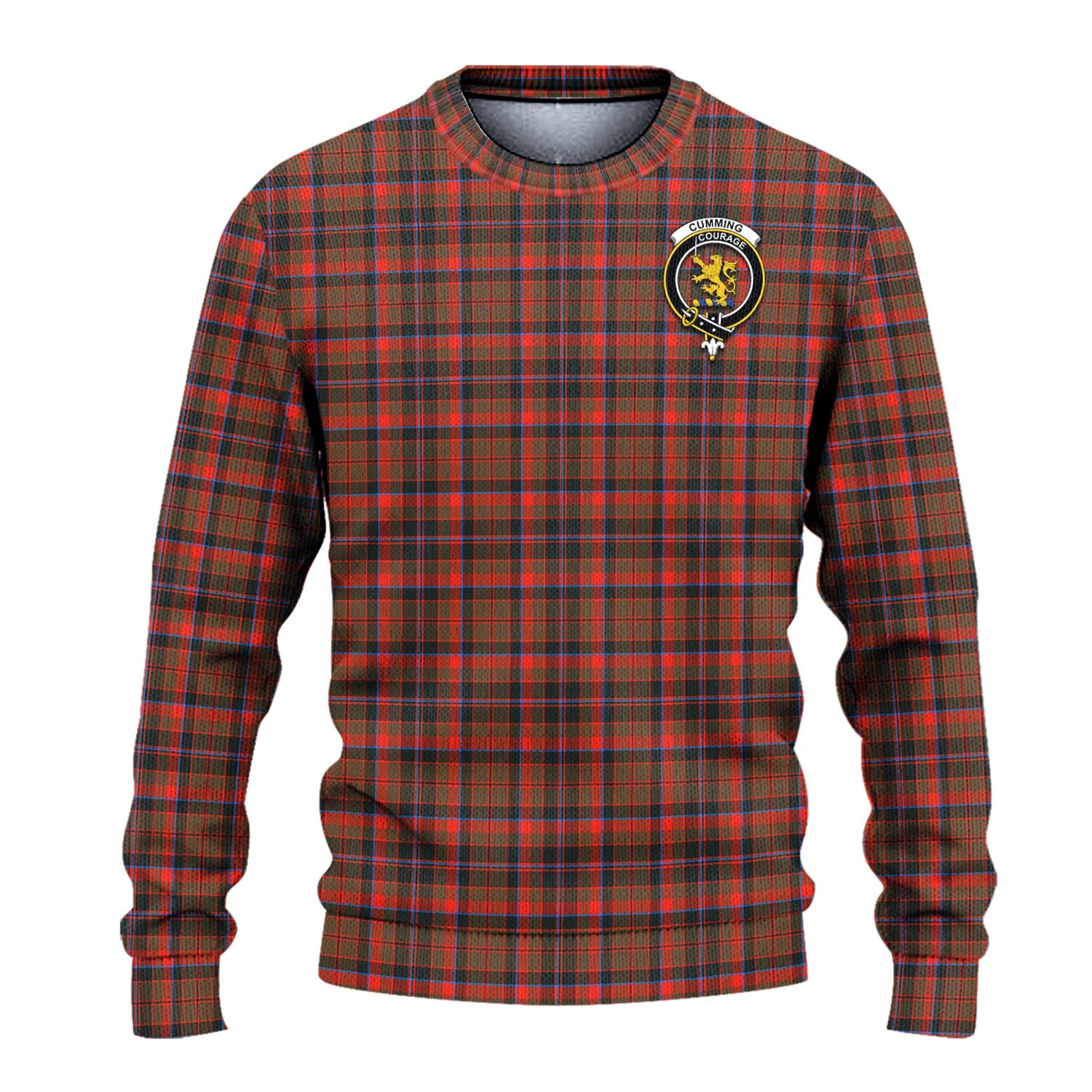 Cumming Hunting Weathered Tartan Knitted Sweater with Family Crest - Tartanvibesclothing